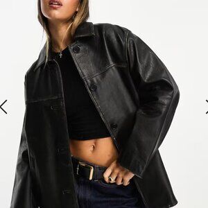 ASOS design premium washed 100% real leather top collar Jacket Size 4